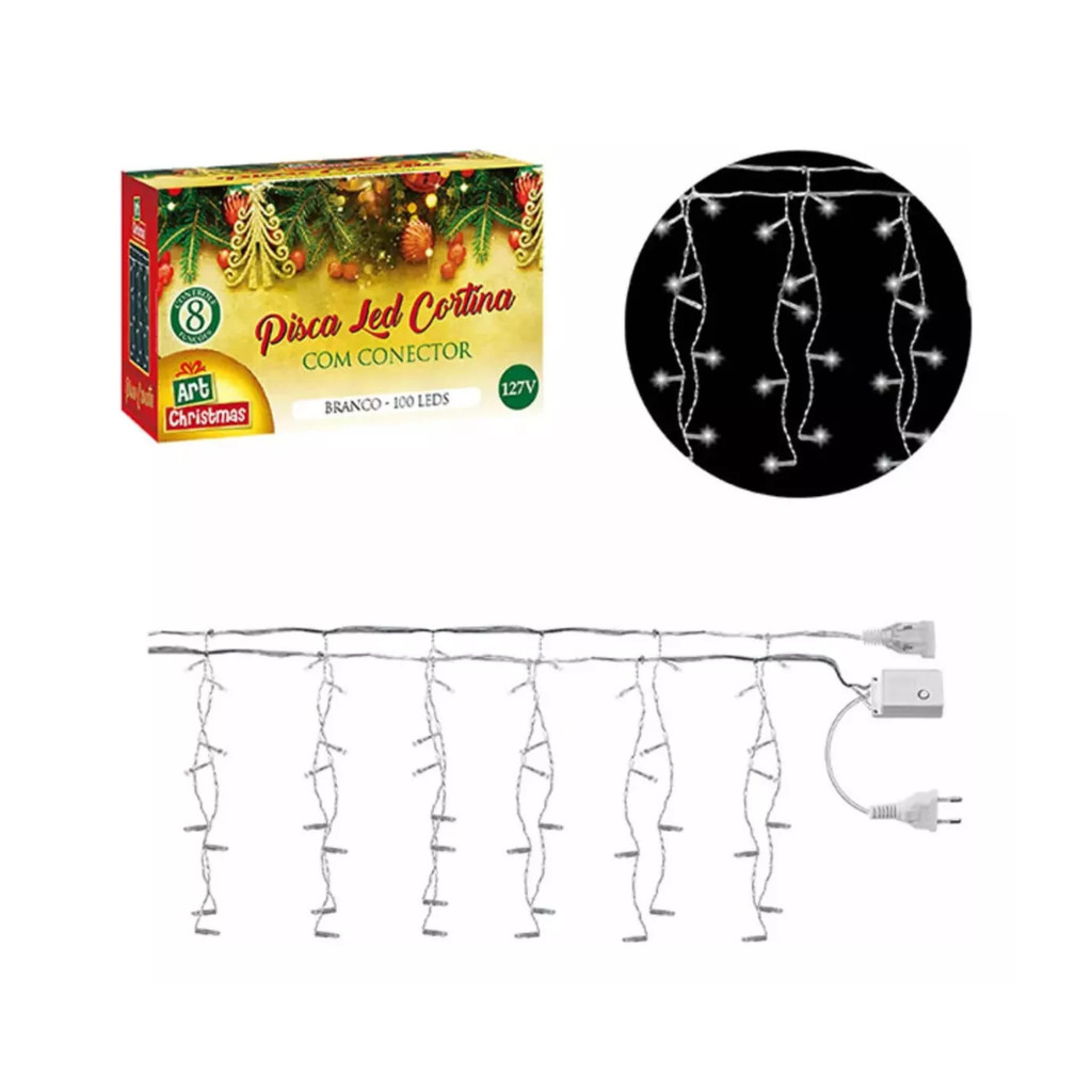 Pisca Led Cortina Branca 2,5 metros Cortina de Led 127V