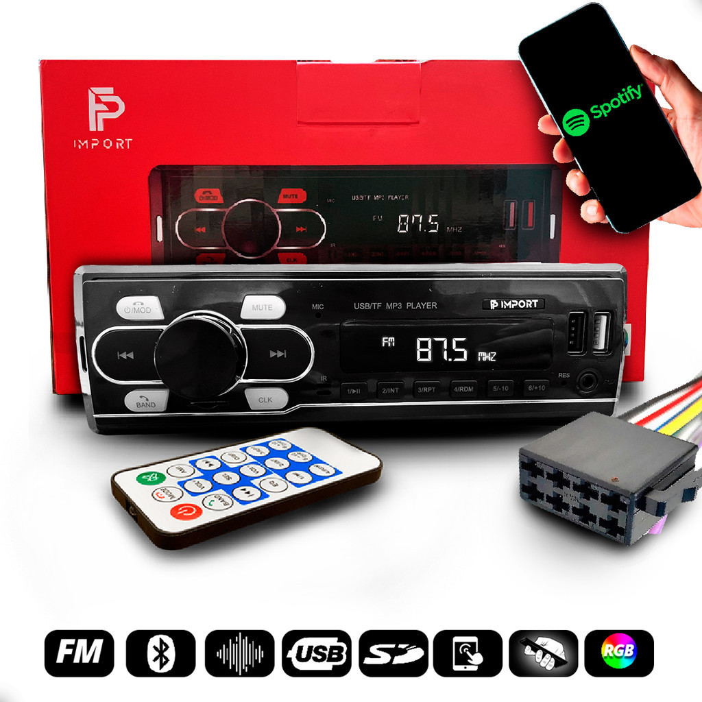 Rádio Som Automotivo Tipo Pioneer Bluetooth USB AUX SD Leitor MP3 P/ Carro - Spare Parts and Accessories for Vehicles