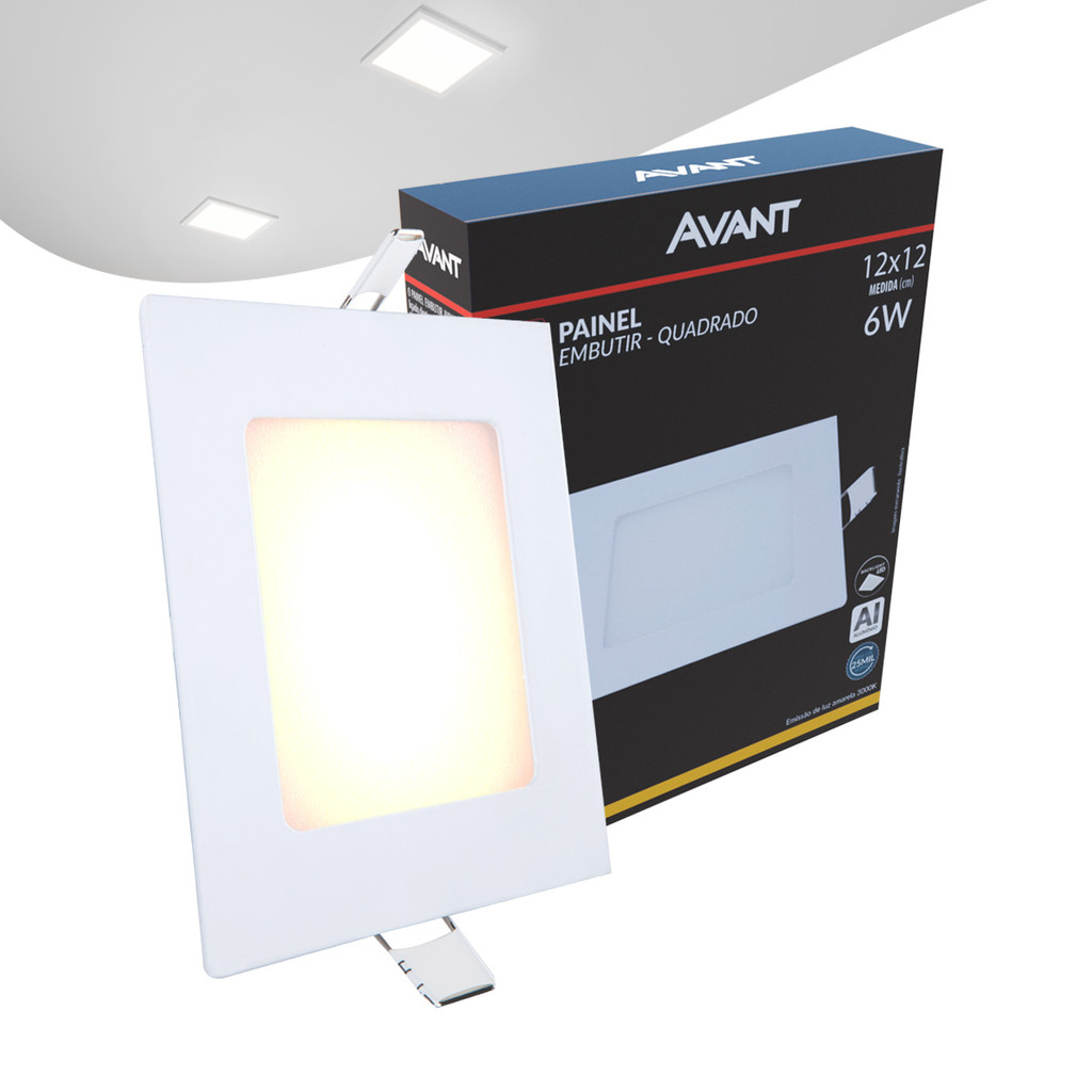 Painel Plafon Led Alu 6w 3000k Emb. Quadrado 110v/220v 12cm Avant