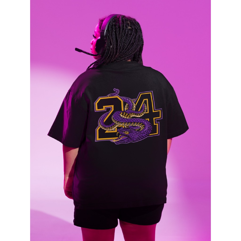 Camiseta Unissex Sidecoat Camisa Oversize Adulto e Infantil  Estampada Frente-costa de Cobra 24 Basquete