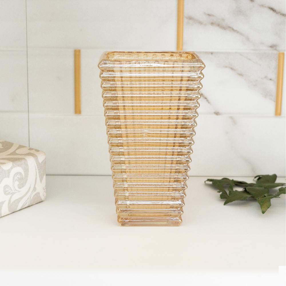 Vaso Wolff Maya de Cristal Âmbar 10,5cm x 7,5cm x 17,5cm em Oferta na Shopee
