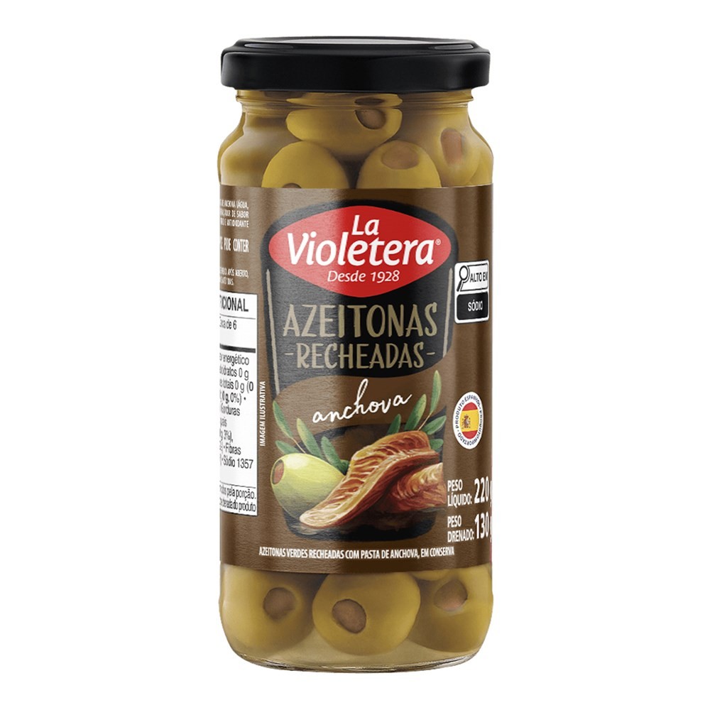 Azeitona Verde Recheada com Anchovas La Violetera 130g