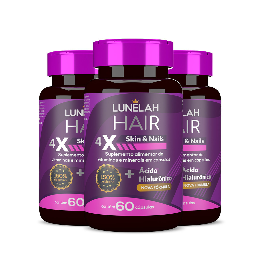 3X LUNELAH CABELO PELE E UNHAS + ACIDO HIALURONICO 60CAPS