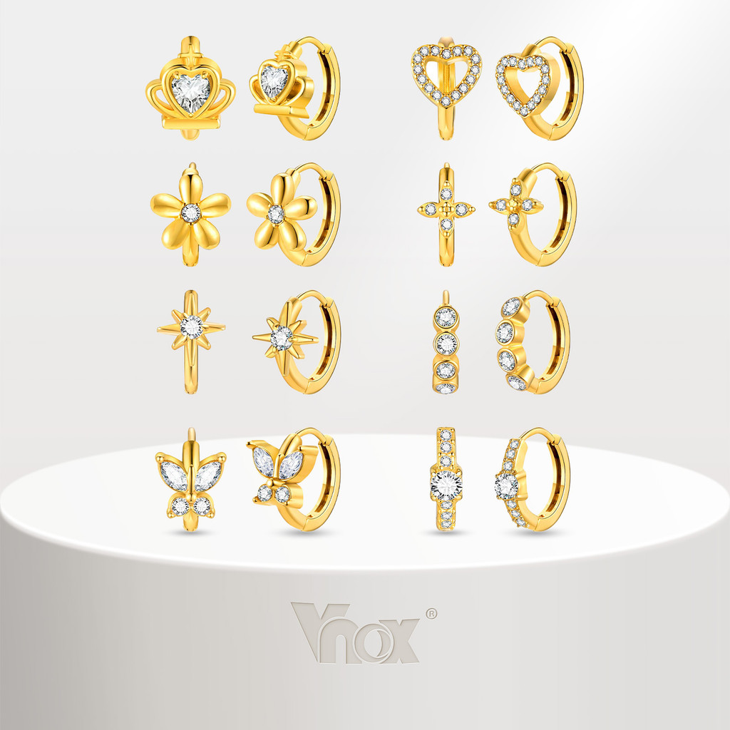 Brincos De Argola Cúbicos De Zircônia Delicada Vnox Para Mulheres , Acessórios De Piercing De Orelha De Círculo Pequeno