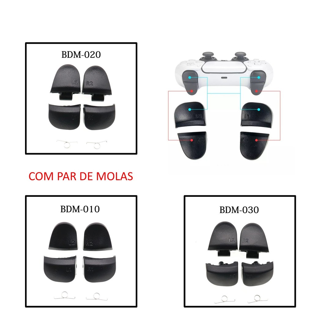 Kit 4 Botões Gatilhos e 2 Molas Reparo R1 R2 L1 L2 Para Controle Ps5 BDM010 020 030