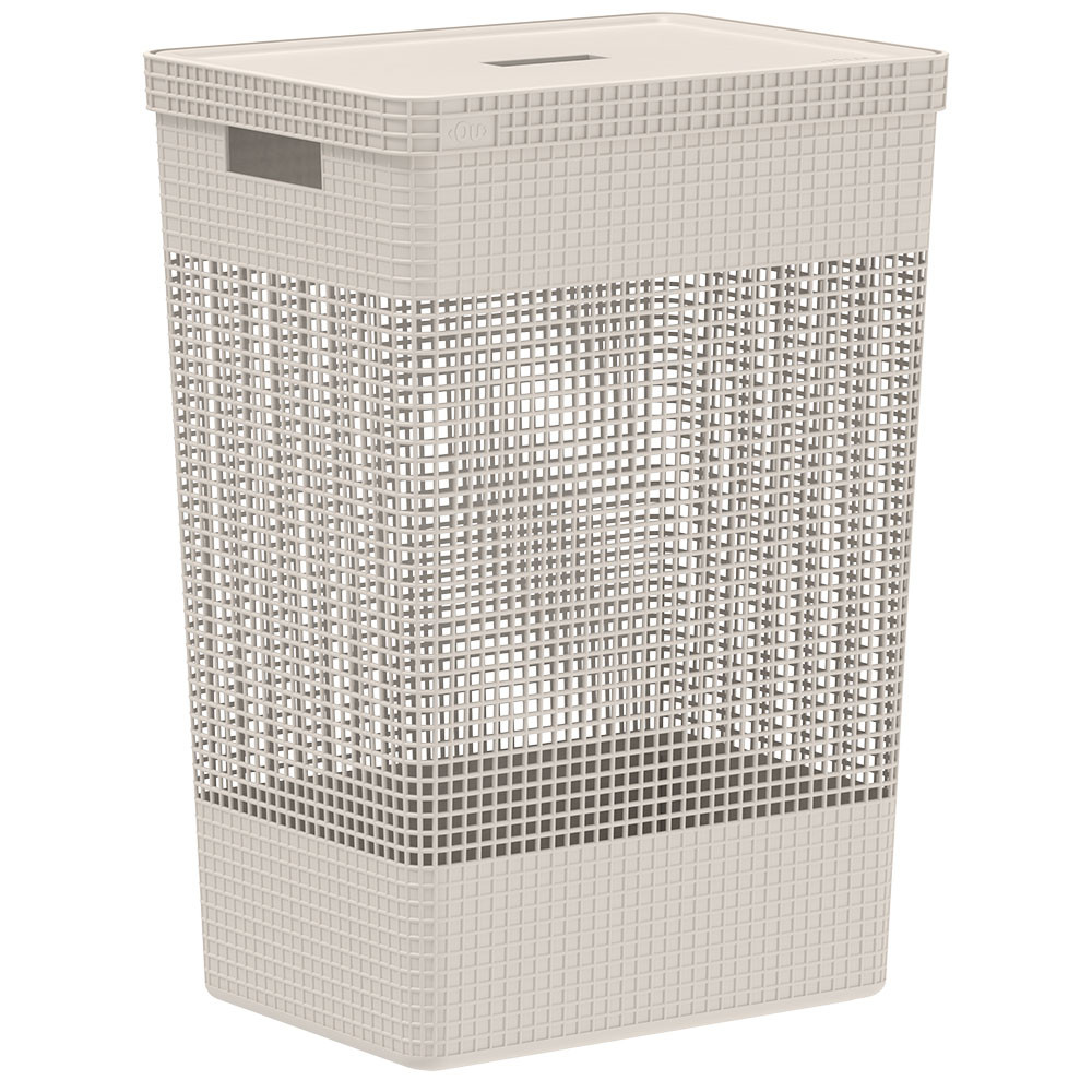 Cesto Roupa Suja Organizador Tampa Grid 49L Bege Organiza Brinquedos Lavanderia Banheiro Moderno Ou em Oferta na Shopee
