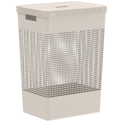 Cesto Roupa Suja Organizador Tampa Grid 49L Bege Organiza Brinquedos Lavanderia Banheiro Moderno Ou