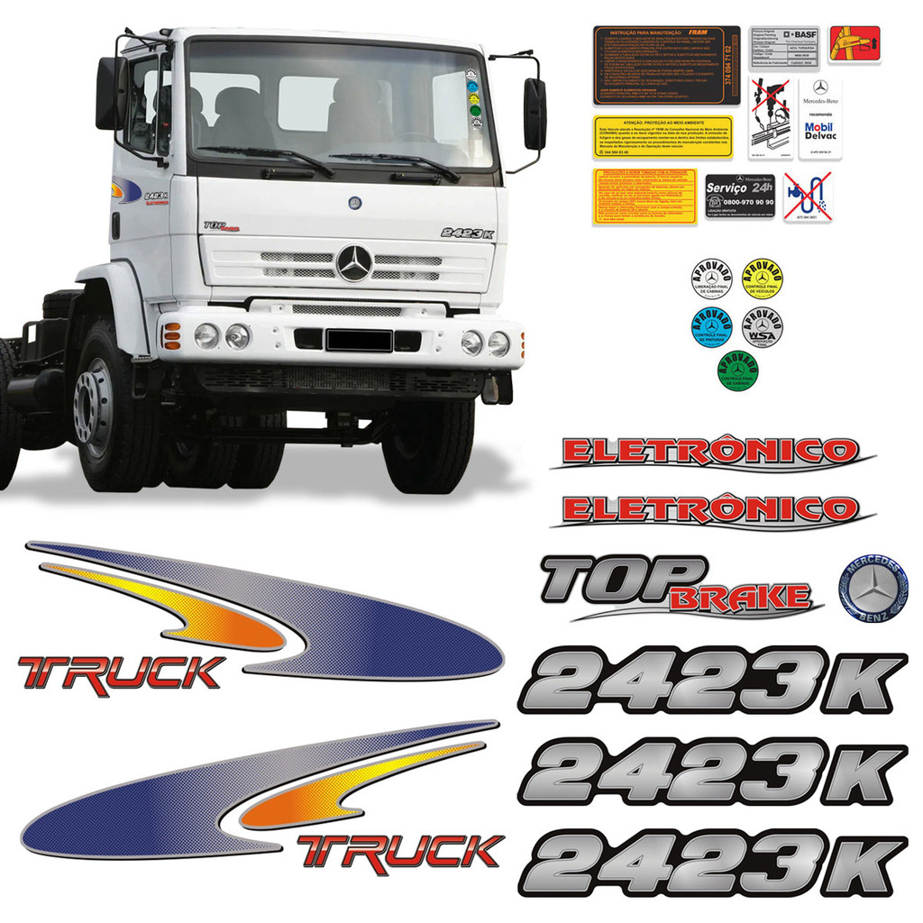 Kit Adesivos Caminhão Mercedes Benz 2423K Emblemas + Faixa em Oferta na Shopee