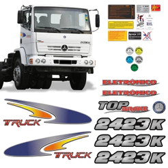 Kit Adesivos Caminhão Mercedes Benz 2423K Emblemas + Faixa