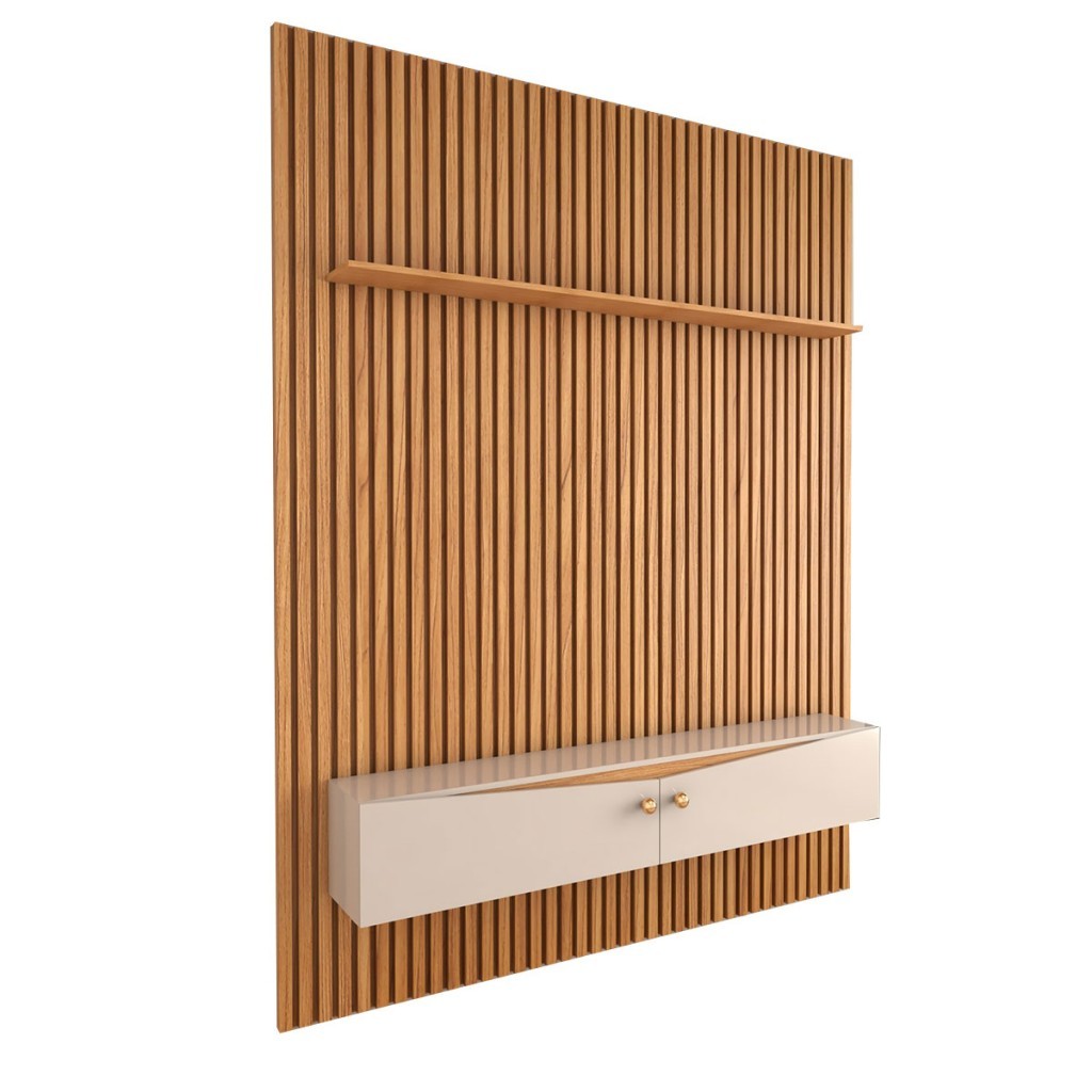 Detalhes do Painel Ripado para TV Até 65 Polegadas Naomi 2 Portas 1 Prateleira Cinamomo/Off White - Panorama Móveis