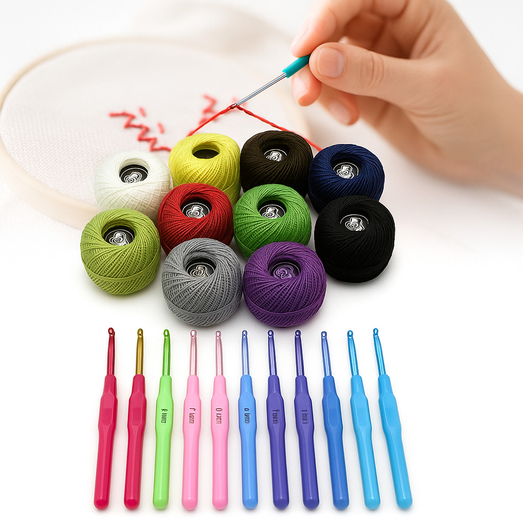 Kit 12 Agulhas de Croche  Cabo Plastico Leve Anatomico 12 Linhas Para Croche Bordar Bordado Coloridas