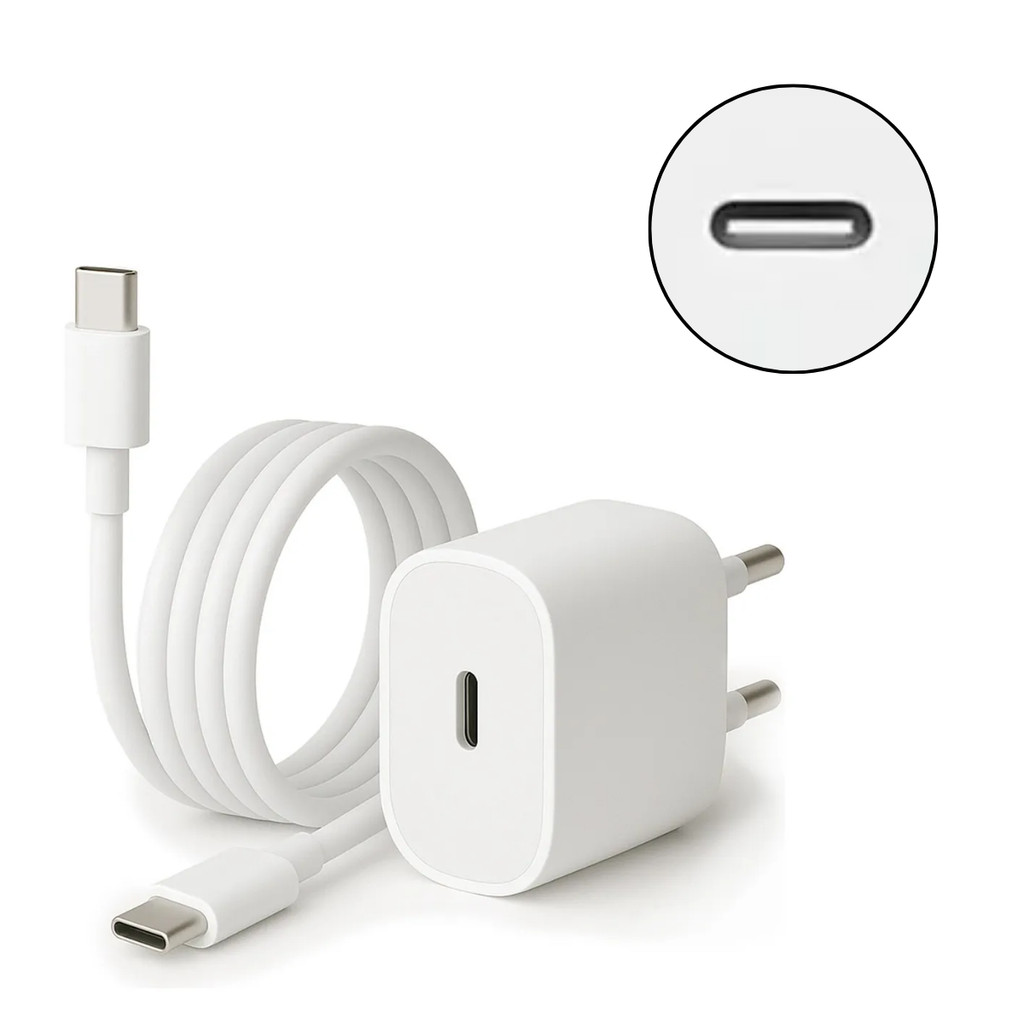 Carregador Turbo fonte usbc + cabo Tipo C para iphone 15 16 pro plus promax e android modelo novo