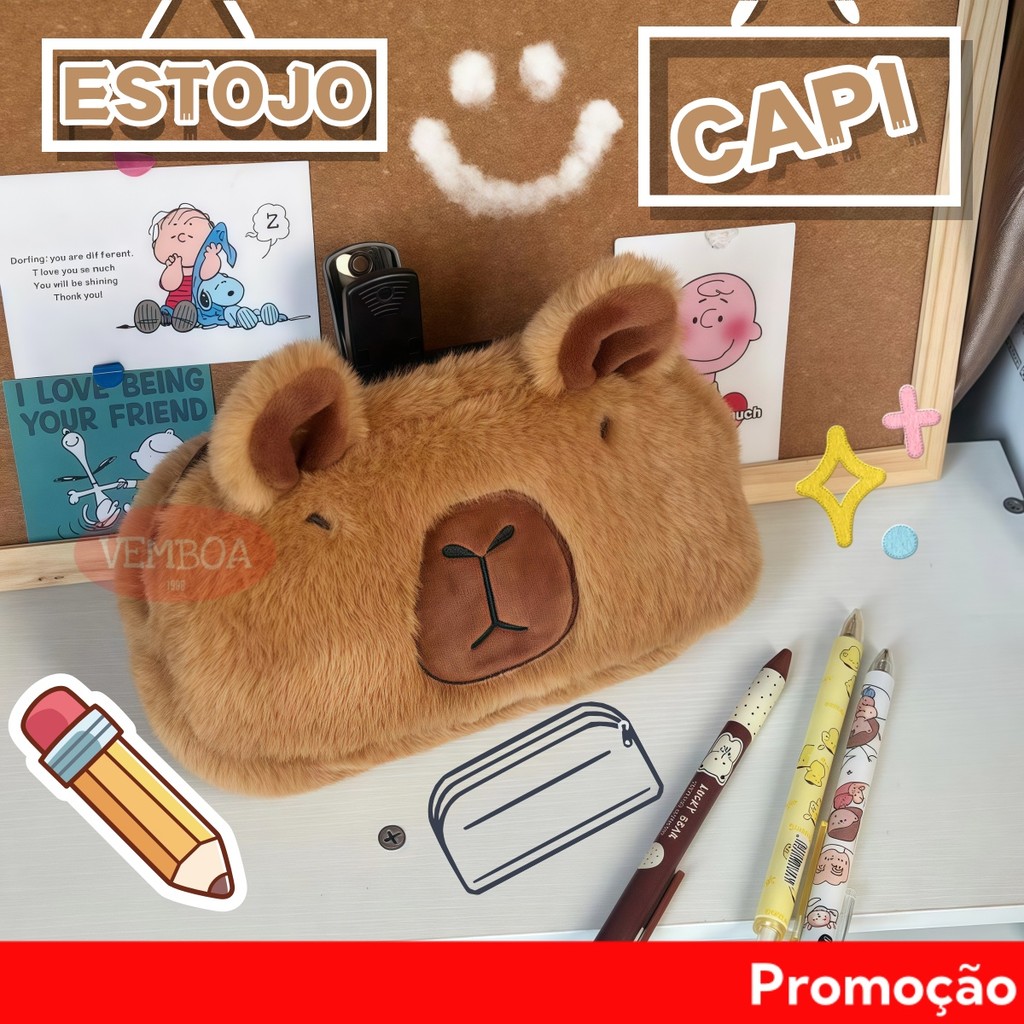 Bolsão de Pelúcia Capivara - Estojo Fofo e Espaçoso para Material Escolar em Oferta na Shopee