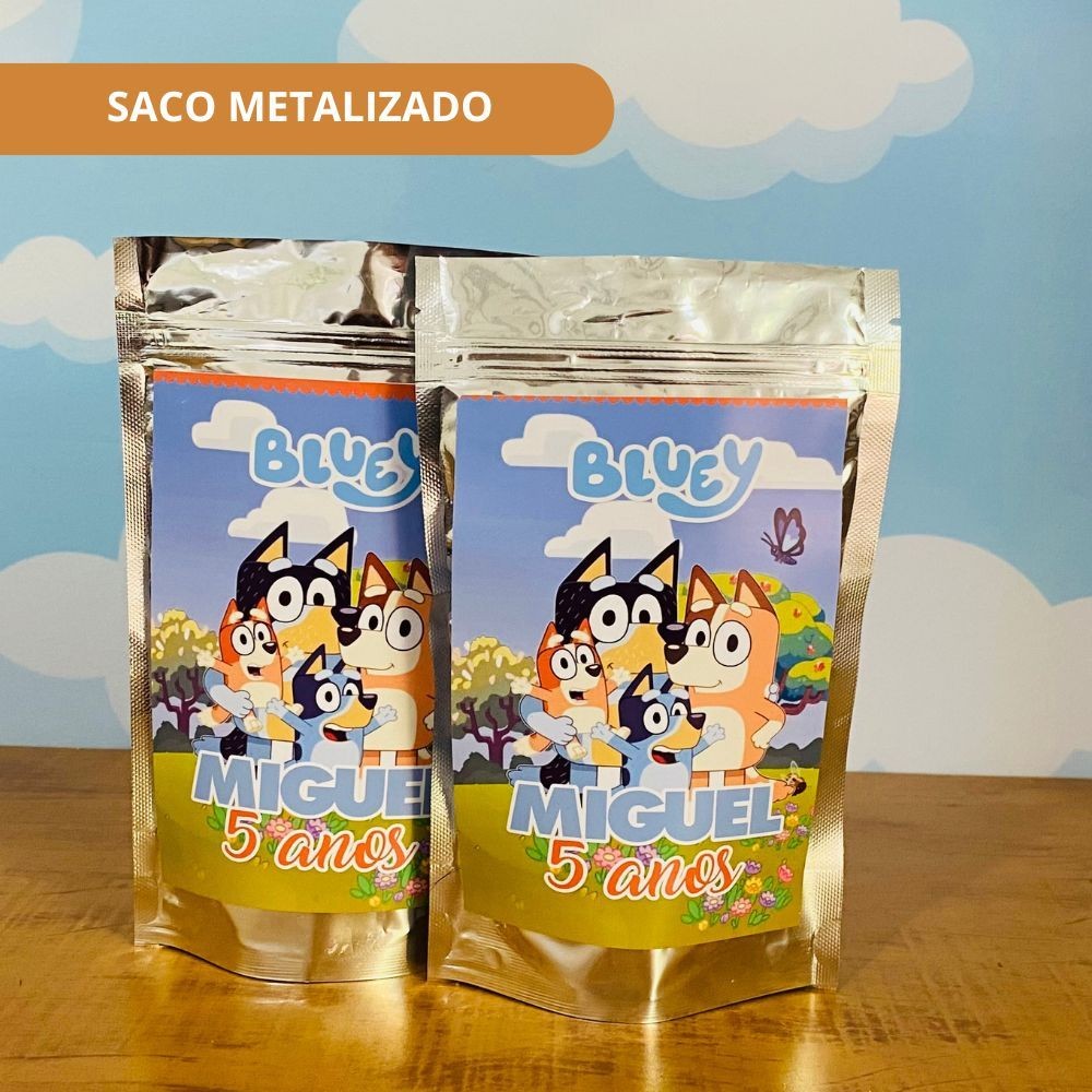40 Saco Zip Lock Personalizado BLUEY MENINO Metalizado Lembrancinha