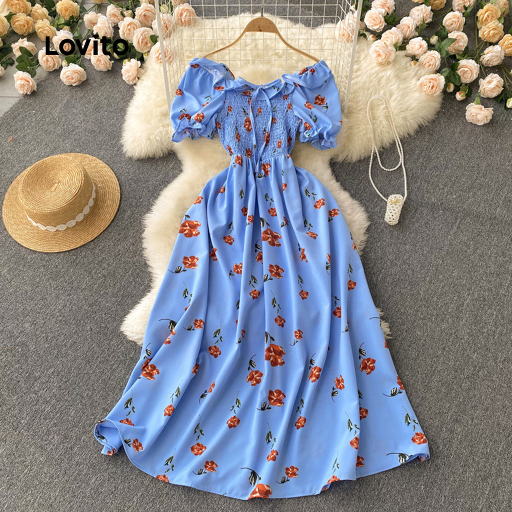 Lovito Vestido elegante Floral com estampa de renda para mulheres LNL101664 - Women Clothes