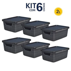 KIT 6 CAIXAS ORGANIZADORAS 02 LITROS JUTTA PRETA