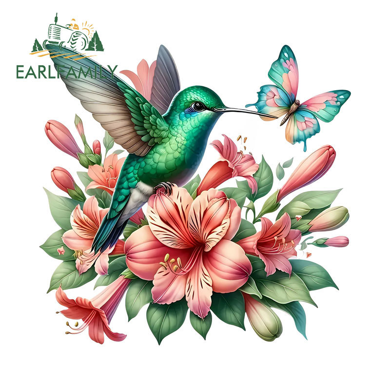 EARLFAMILY Beija-Flor E Borboleta Adesivo De Carro Oclusão Zero Caravana Bicicleta Elétrica PVC Decalque Elegante À Prov