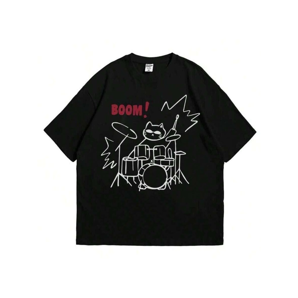 Camiseta Masculina Streetwear Gatinho Baterista Fofo Desenho Unissex  Feminino Envio Imediato