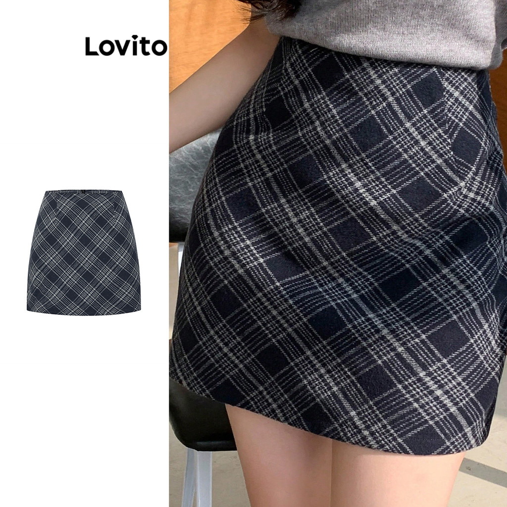Lovito Saias Casuais Saia Evasê Com Estrutura Gingham Para Mulheres LAD106997 - Women Clothes