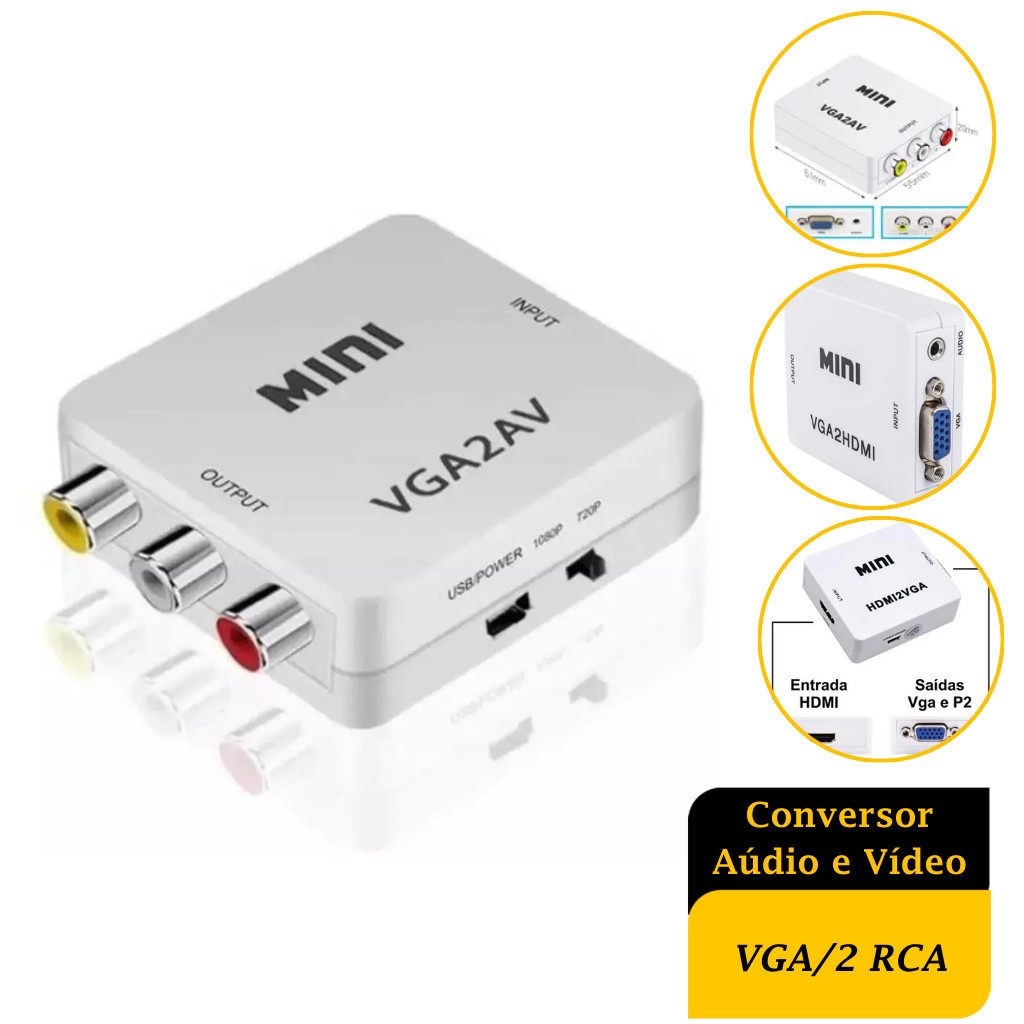 Adaptador Conversor Entrada Vga P/ Saída Av Rca Áudio Vídeo