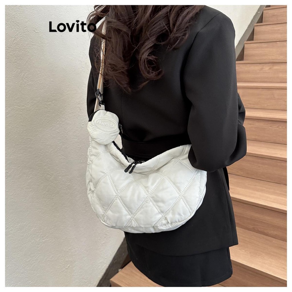 Detalhes do Lovito Bolsa de Ombro Pequena Casual Simples com Fecho e Acolchoada para Mulheres LFA10009