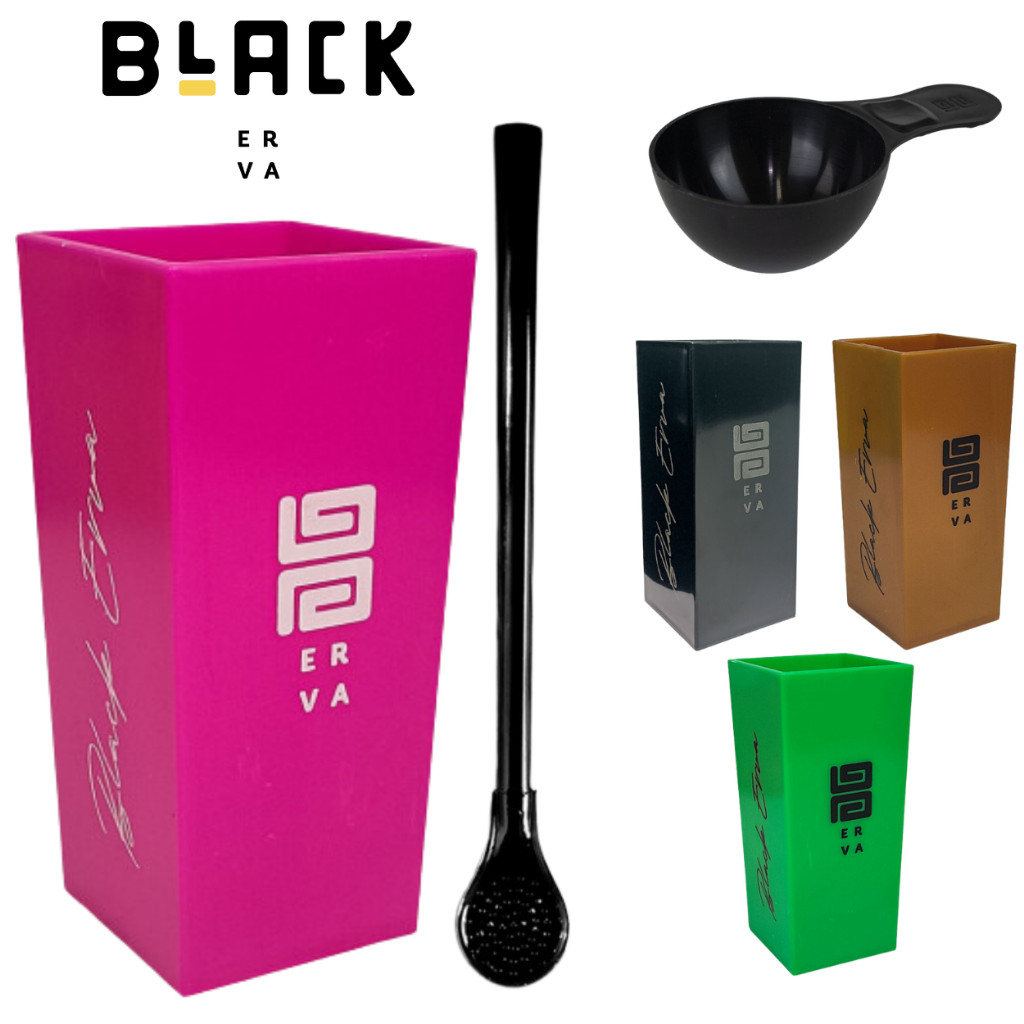 Kit Tereré Completo Black Erva - Copo Caldereta Quadrado + Bomba Preta + Scoop - Cores Exclusivas
