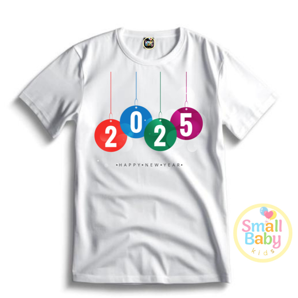Camisa /Camiseta Infantl /Juvenil Unissex Bolas coloridas Ano novo 2025 Em Algodão