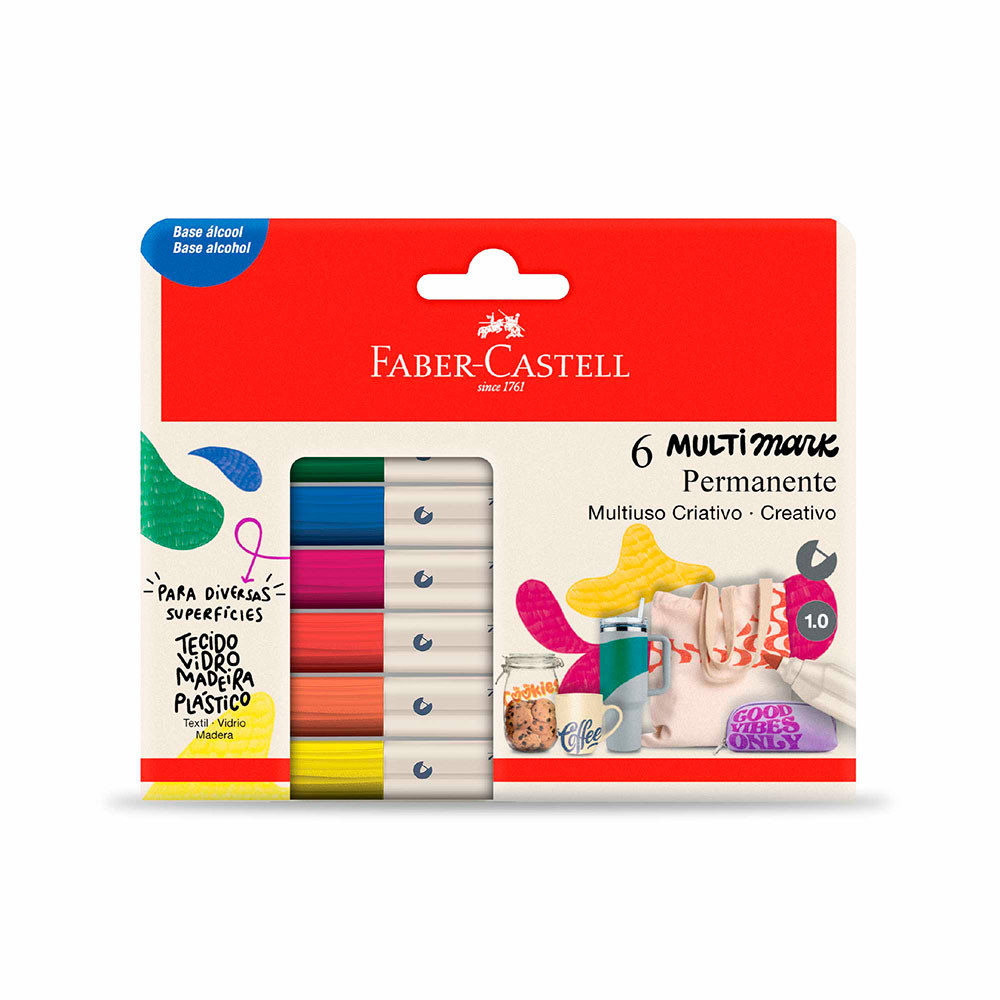 Pincel marcador permanente Multimark 1.0mm Basic 6 cores MM/ES106ZF Faber-Castell em Oferta na Shopee