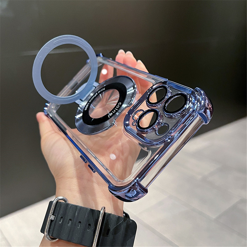 Luxo Chapeamento À Prova De Choque Suporte Magnético Caso Claro Para iPhone 18 17 Ar 15 16 14 13 12 11 Pro Max Com Capa