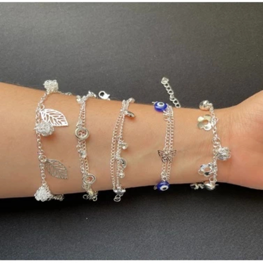 Kit 3/6/12 Peças Pulseiras Femininas Banhadas a Prata 925 - Estilo Sortido/ Elegantes/ Modernas/ Fashionistas - WL