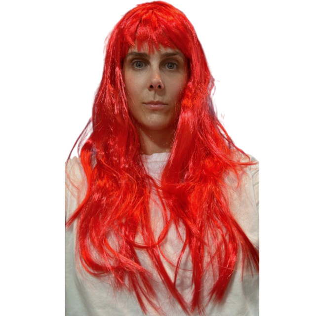 Peruca Longa Lisa Vermelha 70cm Fantasia Halloween Carnaval Teatro Acessório Estilosa Versátil Confortável Glamurosa