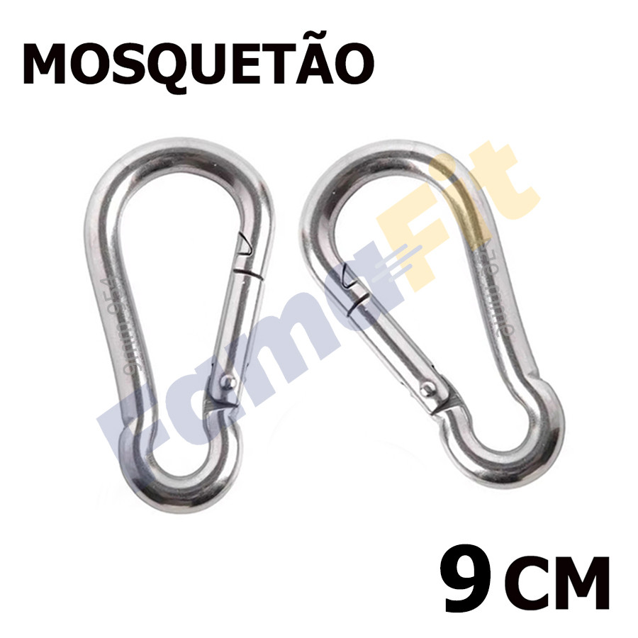 Mosquetão 9mmx90mm 9cm com Trava Engate Rapido Aço Academia