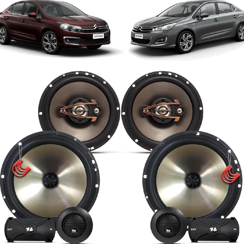 Kit Alto Falantes Dianteiros + Traseiros Citroen C4 Lounge 2014 Até 2020 - Hurricane Platino 640w