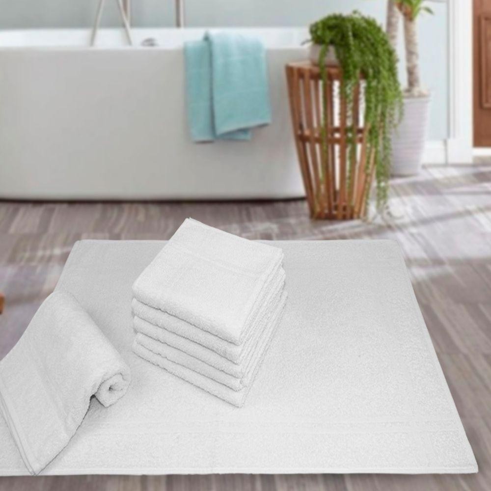 Kit 4 Toalhas De Piso Tapete Para Banheiro Hotel Prata - Branco - Home & Living