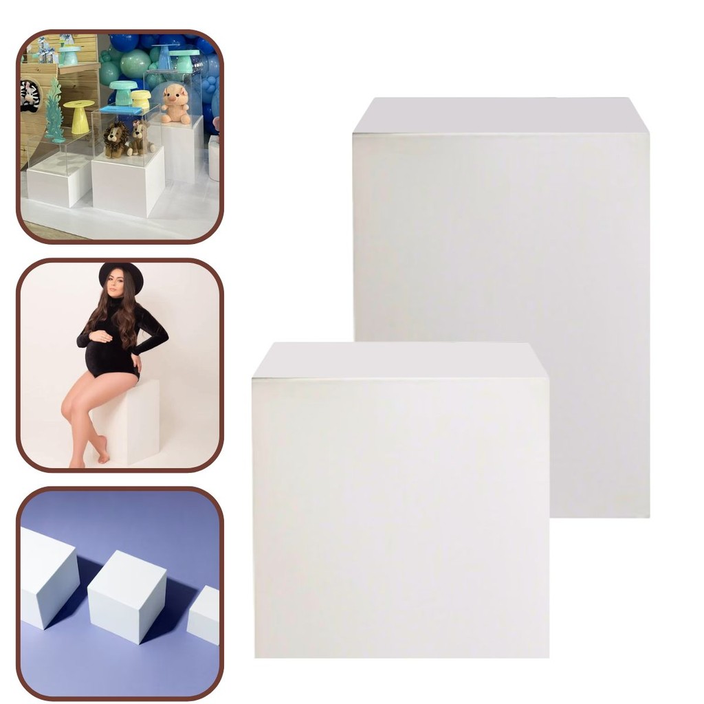 Kit 2 CuboS Tablado MDF Branco 60/45 Para Lojas Estúdios