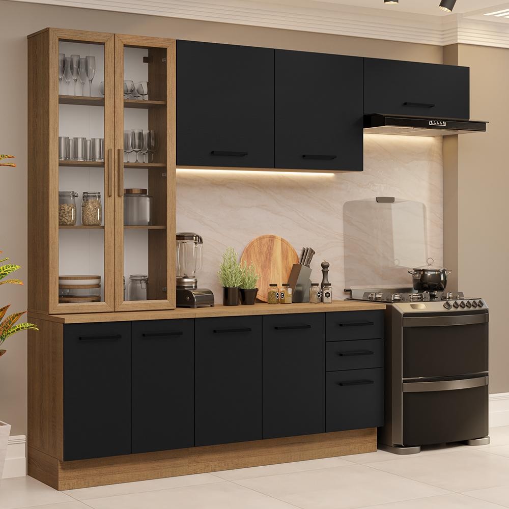 Armário de Cozinha Completa 270cm Rustic/Preto Agata Madesa 11 em Oferta na Shopee