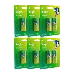 Kit 12 Pilha Alcalina D LR20 Grande Blister 6 Cartela Elgin