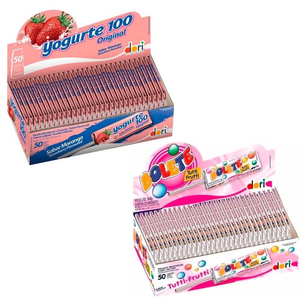 Kit Festa Pirulito Mastigável Yogurte 100 e Pirulito Mastigável Bolete - Dori em Oferta na Shopee