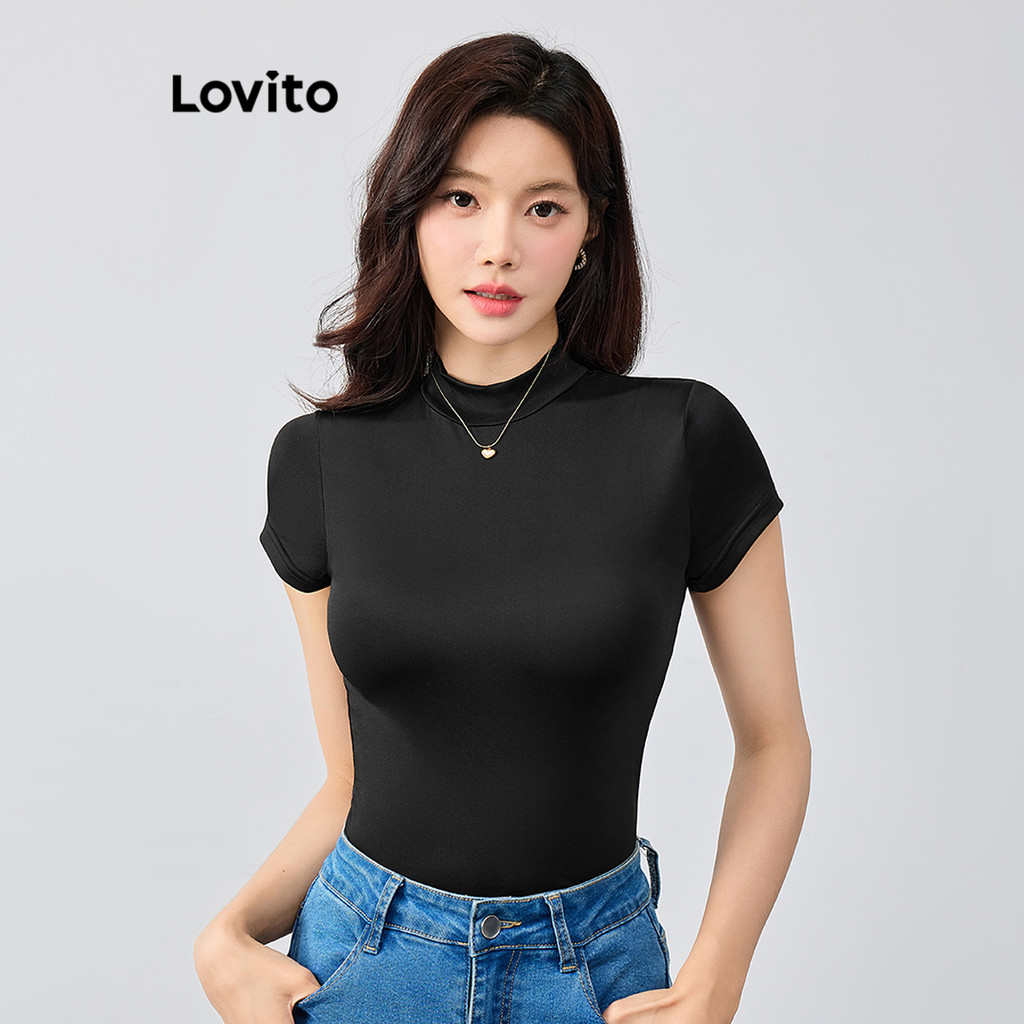 Lovito Camiseta básica casual lisa para mulheres L113MD236 - Women Clothes
