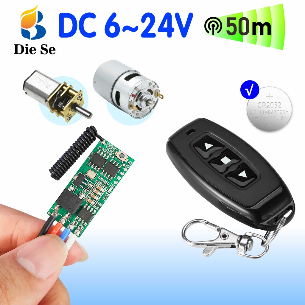 Mini RF 433MHz DC 7V 12V 24V interruptor de controle remoto sem fio,controlador de motor para controle de avanço/reverso