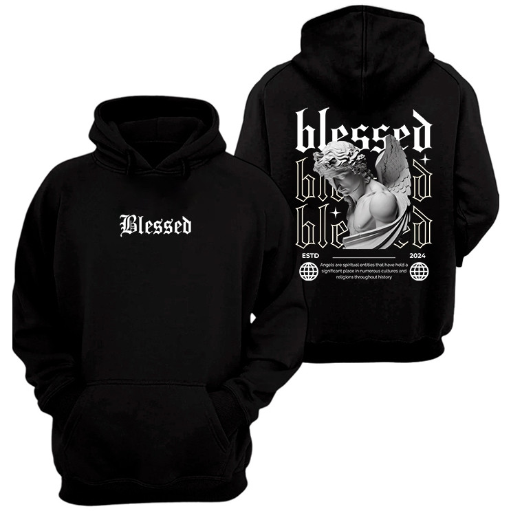 Blusão Masculino Unisex Angels Blessed Moletom Canguru Premium