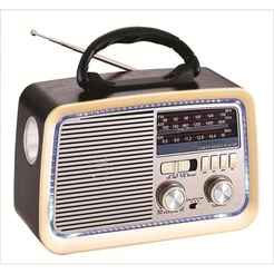 Rádio Portátil Retro Recarregável Am/fm Bluetooth Lanterna Cor Marrom