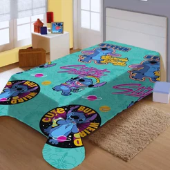 Manta Lilo e Stitch Microfibra Cobertor Solteiro 2,00x1,50m Jolitex Verde-Claro Desenho Jolitex