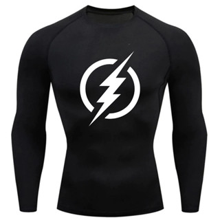 Camiseta Compressão Proteção Uv 50+ Estampada Tecido Gelado Segunda Pele Manga Longa Símbolo Flash em Oferta na Shopee