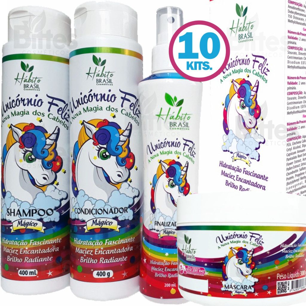 10 KIT UNICORNIO FELIZ CAPILAR CHARMELLE COSMÉTICOS HIDRATAÇÃO CABELOS FIOS PERFUMADOS BRILHO MACIEZ