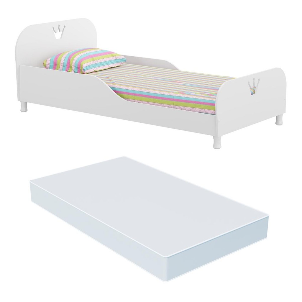 Cama Solteiro com Colchão Incluso 88 x 188 cm 100% MDF Realeza Multimóveis FG2320 Branco - Home & Living