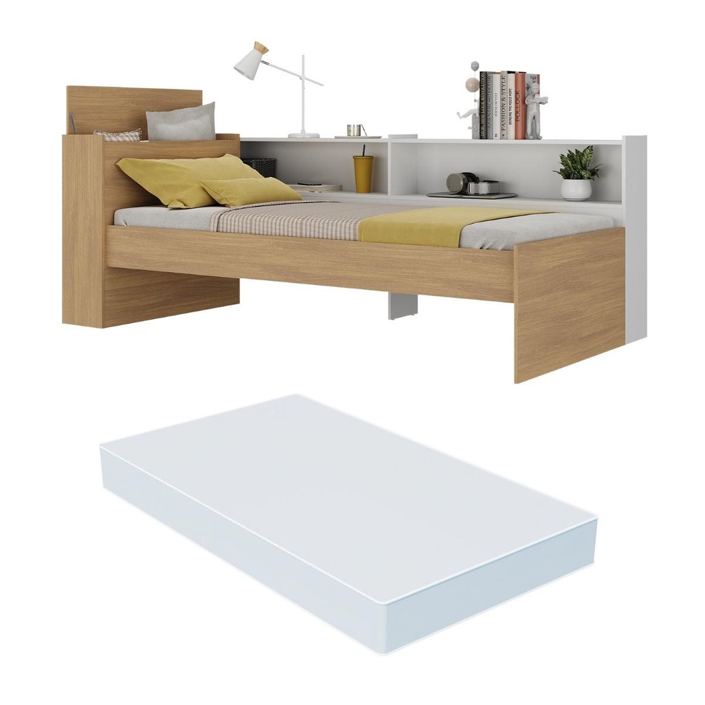 Cama de Solteiro com Colchão Incluso Baú Embutido e Prateleira Multimóveis MP4260 - Home & Living