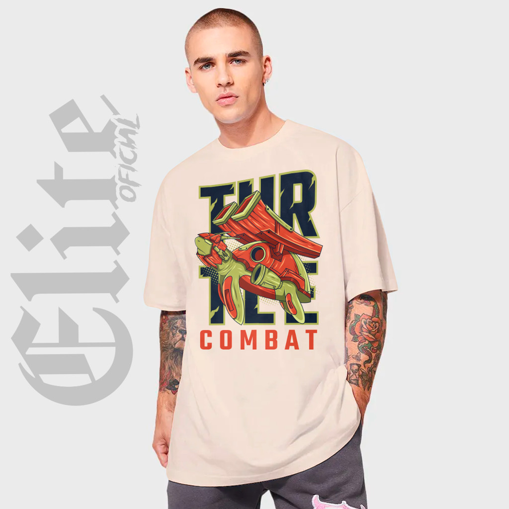 Camiseta Masculina Estampada Turtle Combat Streetwear Tshirt Algodão