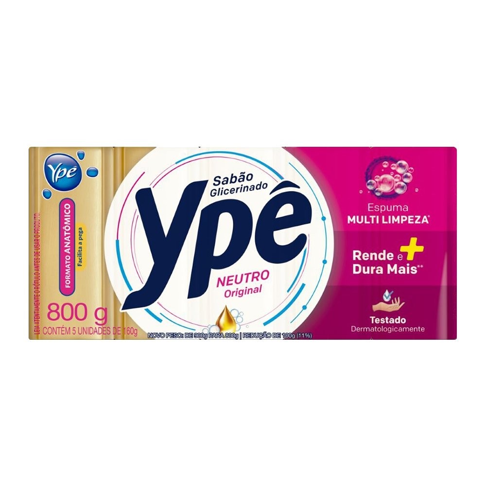 Sabão em Barra Ypê Glicerinado Pacote 800g 5 unidades de 160g - Embalagem com 12  Pacotes em Oferta na Shopee