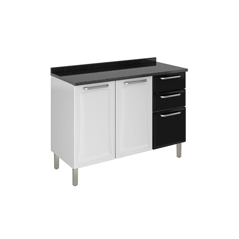 Balcão de Cozinha 3 Portas 2 Gavetas Itatiaia Tarsila de Aço 120cm Branco/Preto em Oferta na Shopee